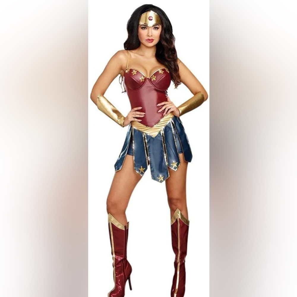 Wonder Woman Justice League Costume+ 1 Headband & 2 Arm Bands. Shorts are under.